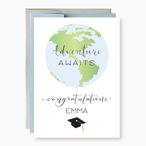 Personalized Grad card, Adventure Awaits Inspirational Graduation card, Travel Gradulation Card, Congrats Grad, Congratulation on Graduation