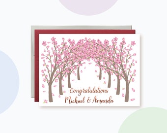 Personalized Wedding Card | Cherry Blossom Wedding Congratulations Greeting Card | Spring Wedding Card | Wedding Wishes Card