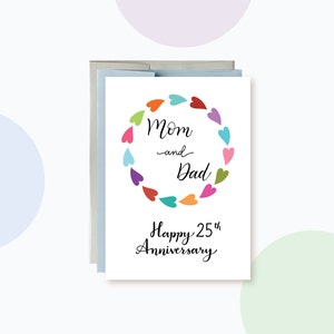 Happy Anniversary Card for Parents, Colorful Hearts Wreath Happy Anniversary Card for Mom and Dad