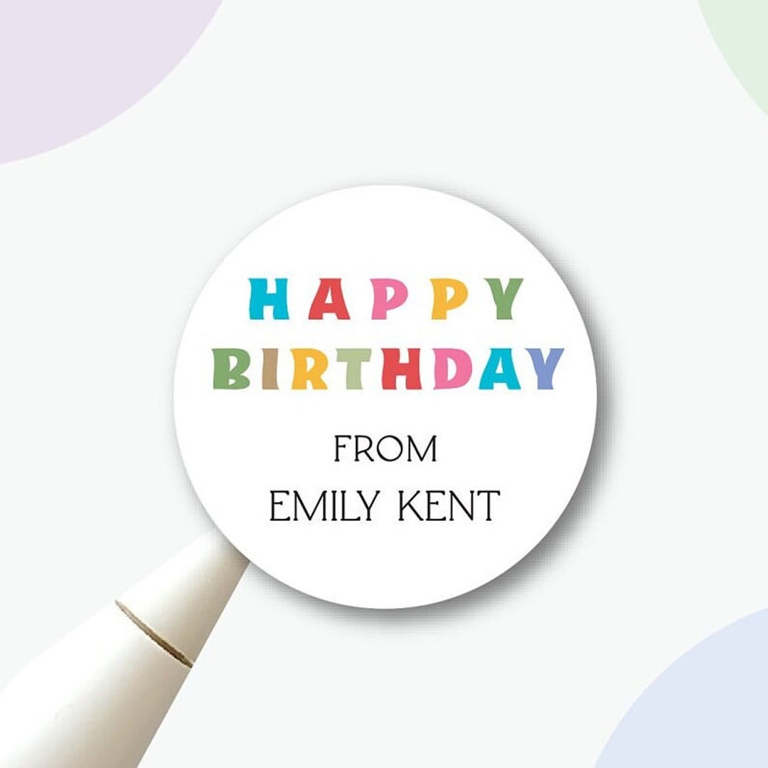 Personalized Happy Birthday Stickers 2 Inch Set of 12 Birthday Gift