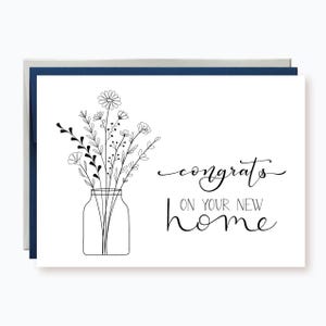 Housewarming Card, Congratulations on your New Home,  Mason Jar with Flowers, New House Card, Simple Black and White Floral Card