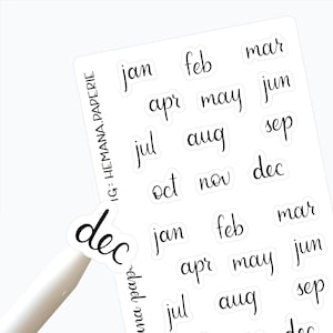 Months of the Year Stickers, Black Print, Gold Foil, Rose Gold Foil, Silver Foil, Journal stickers, Planner stickers, Back to School