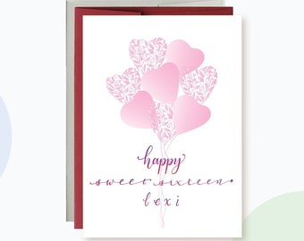 SWEET 16 BIRTHDAY CARD, Illustrated Birthday Card, Sixteen Sixteenth ...