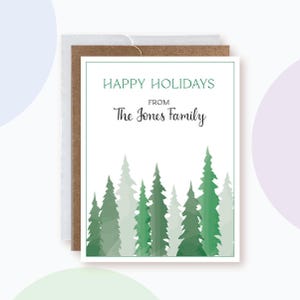 Personalized Green woods Set of 8 A2 cards, Custom Holidays Card, Seasonal Greetings, Corporate Holiday Christmas Card