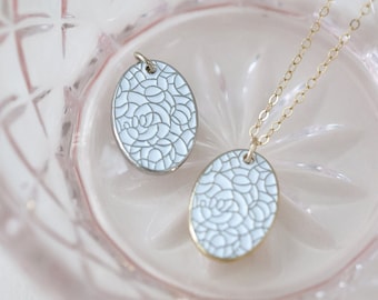 Hidden Mickey Gold or Silver Enamel Necklace, Oval Pendant Dainty Chain Necklace, Theme Park Inspired Necklace, Minimal Jewelry