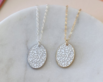 Hidden Mickey Gold or Silver Enamel Necklace, Oval Pendant Dainty Chain Necklace, Theme Park Inspired Necklace, Minimal Jewelry
