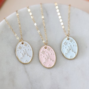 Disney Castle Enamel Necklace, Oval Pendant Dainty Chain, Gold or Silver Necklace, Minimal Theme Park Inspired Necklace, Simple and Subtle