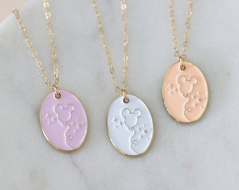 Mickey Balloon Enamel Necklace, Oval Pendant Dainty Chain, Gold or Silver Necklace, Theme Park Inspired Necklace Jewelry