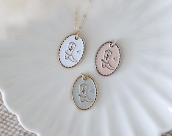 Cowboy Boot Necklace, Texas Bachelorette Party, Dainty Chain, Minimal Cowgirl Jewelry, Enamel Cowboy Charm, Austin Bachelorette Party Gift