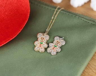 Mickey Gingerbread Necklace, Enamel Charm, Dainty Chain Jewelry, Disney Inspired Christmas Necklace, Very Merry Christmas Party, Gift