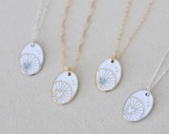 Fun Wheel Enamel Necklace, Oval Shaped Pendant Dainty Chain Necklace, Minimal Theme Park Inspired Jewelry, Enamel Disneyland Charm