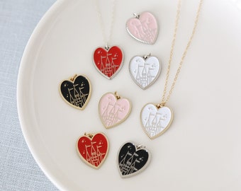 Castle Enamel Charm Necklace, Heart Shaped Pendant Dainty Chain Necklace, Theme Park Inspired Jewelry, Enamel Castle Charm, Minimal