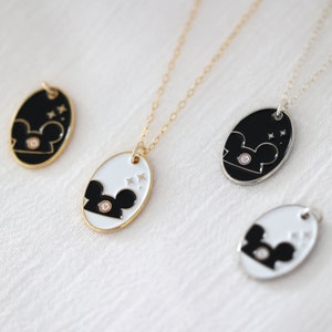 Mickey Park Hat Enamel Necklace, Oval Pendant Dainty Chain Necklace, Theme Park Inspired Necklace Jewelry, Enamel Charm