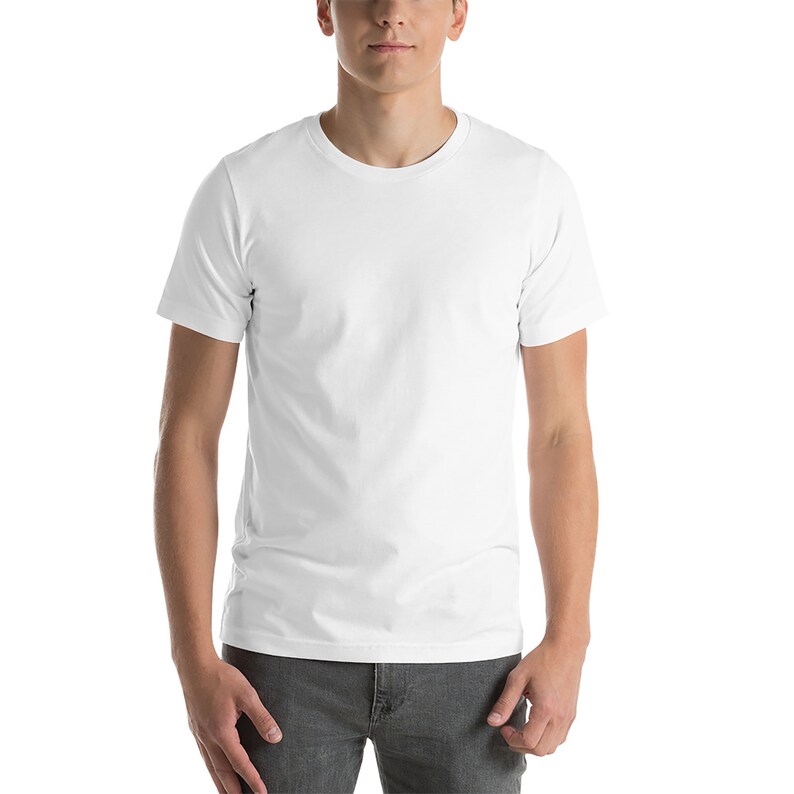 May include: A white short-sleeved t-shirt with a crew neck.