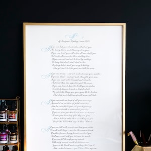 Aangepast handgeschreven gedicht in traditionele kalligrafie • Aandenken • Familiestuk • Meerderjarig worden • Familiegebed • A2- of A1-formaat