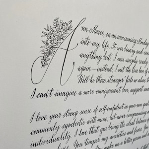 Handwritten Wedding Vows in Bespoke/Rustic Calligraphy • Custom Size A4/A3/A2 • Wedding Anniversary 1st Year (PAPER), 2nd Year (COTTON)