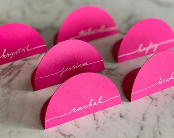 Semi-circle place cards Wedding/Events/Hens/Bridal shower Handwritten in modern calligraphy | Silver/Gold/RoseGold/Bronze/Pink Foil options