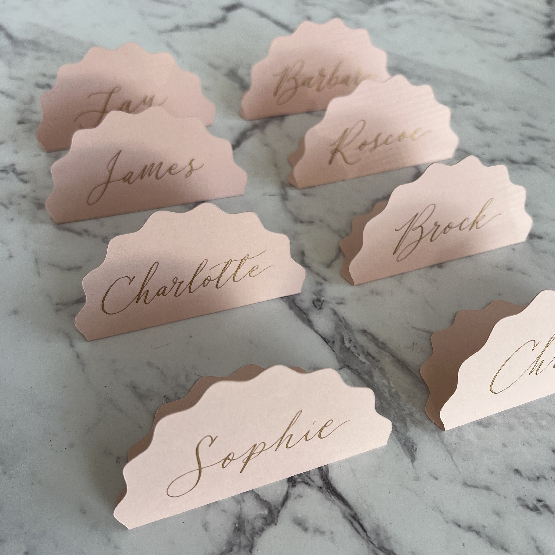 Wavy Blush Pink place cards Wedding/Events/Hens/Bridal shower | 100% Handwritten modern calligraphy | 2 styles available | Many ink colours