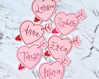 CUPID Candy Pink Heart & Arrow place cards Wedding/Events/Hens/Bridal/Baby shower | Handwritten in modern lettering | Many colourways pls DM