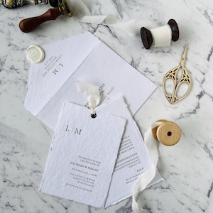 Letterpress Wedding Invitation Deckled Edge Handmade Card with Silk Ribbon Wedding Invite Details Card letterpress RSVP Card letterpress