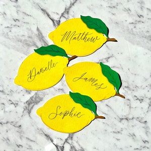 Yellow Citrus Lemon place card for Wedding Bridal Baby shower Handwritten name place card in yellow lemon Italian Amalfi handmade place card