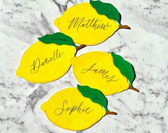 Handmade Amalfi Citrus Limoncello place card | Wedding, Bridal or Baby shower | Hand painted & handwritten name in modern calligraphy
