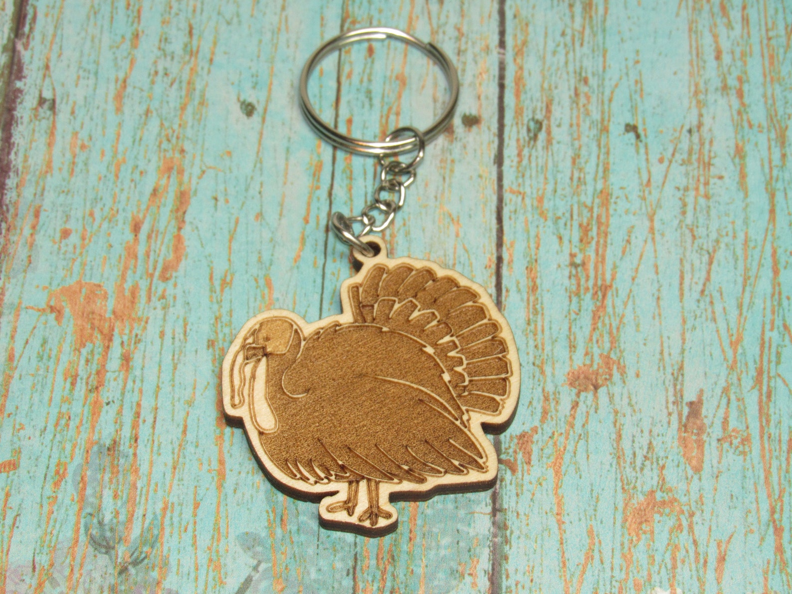 Wood Turkey thanksgiving bird keychain Etsy