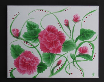 Acrylic Hand Painted Pink Roses