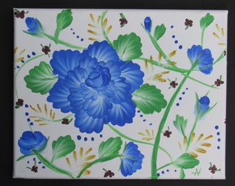 Acrylic Hand Painted Blue Roses with Little Fowers
