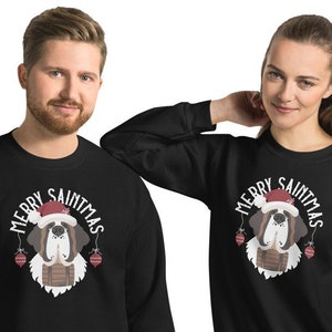 Merry Saintmas Saint Bernard Sweatshirt, Christmas Couple, Lucy and Norman