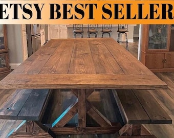 Rustic Wood Trestle Dining Table - Rustic Kitchen Table - Wood Dining Table - Farmhouse Kitchen Table Gift