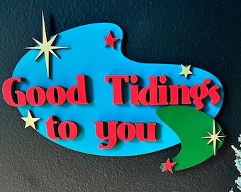 Good Tidings To You, Mid Century Modern Sign, Vintage Christmas Sign, MCM Wall art, Retro Christmas Decor, Vintage Christmas Decor for home