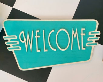 CUSTOMIZABLE 3D Mid Century Modern Welcome Sign | Family Name Sign | Wall Art | Retro Decor | Googie Style | Vintage Decor | MCM