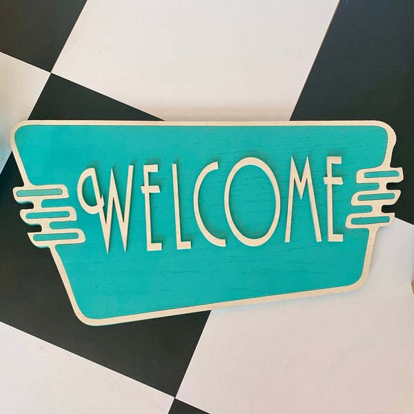 CUSTOMIZABLE 3D Mid Century Modern Welcome Sign | Family Name Sign | Wall Art | Retro Decor | Googie Style | Vintage Decor | MCM