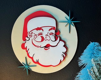 Vintage Santa Claus, Mid Century Modern Sign, Vintage Christmas Sign, MCM Wall art, Retro Christmas Decor, Vintage Christmas Decor for home