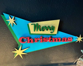 Merry Christmas Sign, Mid Century Modern Sign, Vintage Christmas Sign, MCM Wall art, Retro Christmas Decor, Vintage Christmas Decor for home