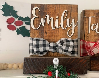 Personalized Stocking Holder, Wood Christmas Stocking Holder, Rustic Family Christmas Decor, Stocking Label, Stocking Hanger, Stocking Hooks