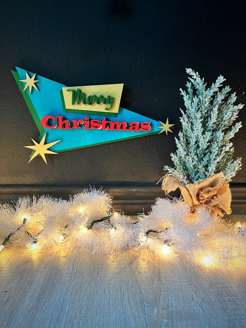 Merry Christmas Sign, Mid Century Modern Sign, Vintage Christmas Sign, MCM Wall art, Retro Christmas Decor, Vintage Christmas Decor for home image 2