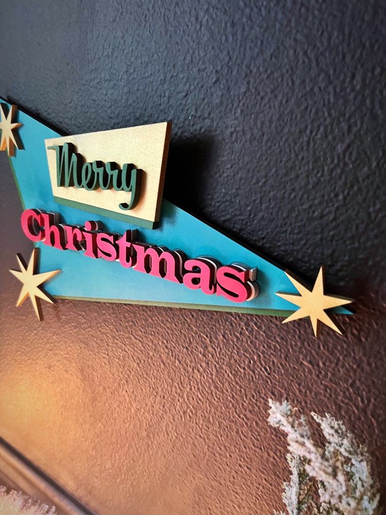 Merry Christmas Sign, Mid Century Modern Sign, Vintage Christmas Sign, MCM Wall art, Retro Christmas Decor, Vintage Christmas Decor for home image 3