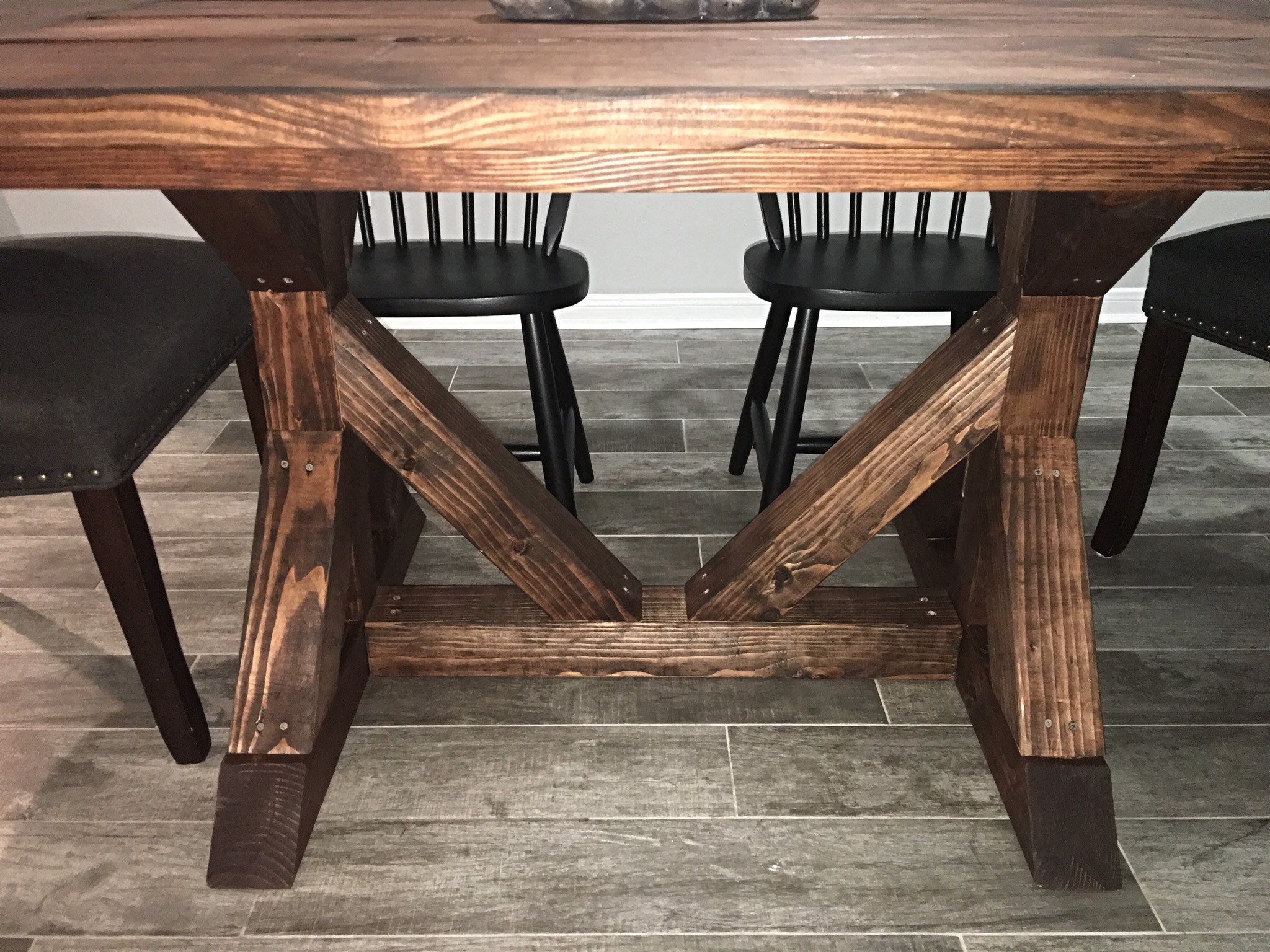 Rustic Wood Trestle Dining Table Rustic Kitchen Table Wood Etsy