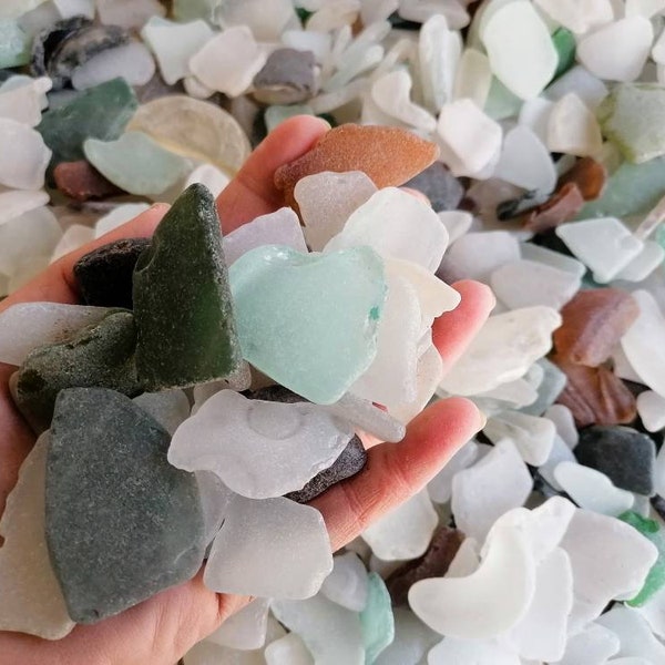 Large sea glass bulk, 60 pcs, Genuine beach glass, Assorted colors, Real sea glass for crafts