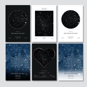 Aangepaste sterrenkaart print, poster nachtelijke hemel, huwelijkscadeau jubileum, sterrenkaart poster, verjaardagscadeau, waar het allemaal begon, Night We Met, kaartkunst