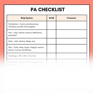 Physical Assessment Checklist - Nursing School - Nursing - PDF - Digital Download -