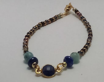 Water: Mem Hebrew letter Bracelet; Gemstones-Sapphire, Lapis Lazuli, Aquamarine