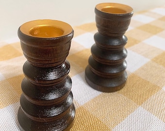 Vintage Turned Wood Candle Holders | Mid Century Modern Candlesticks, Danish Modern Wood Decor, Set of 2, Organic Modern, Scandinavian