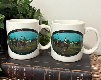 Vintage Ralph Lauren Mugs Pair, 8 Oz Equestrian Polo Horse Coffee Cups, English Country Decor, Preppy Horse Lover Gift, Country Club Decor