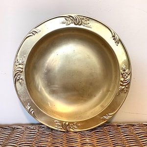Vintage Brass Tray: Ornate Etched Leaf | Round Coffee Table Tray, Small Vanity Tray, French Country Trinket Dish, Entry Way Decor