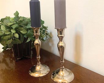 Vintage Candlestick Pair: Silver Plated Metal | French Country, Cottagecore, Gothic Home Decor, Victorian Table Centerpiece, Dark Academia,