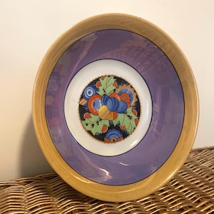 Vintage Art Deco Bowl: German Iridescent Lusterware | 1930s Ceramic Fruit Bowl, Purple Gold Dish, Eclectic Vintage European Art Decor