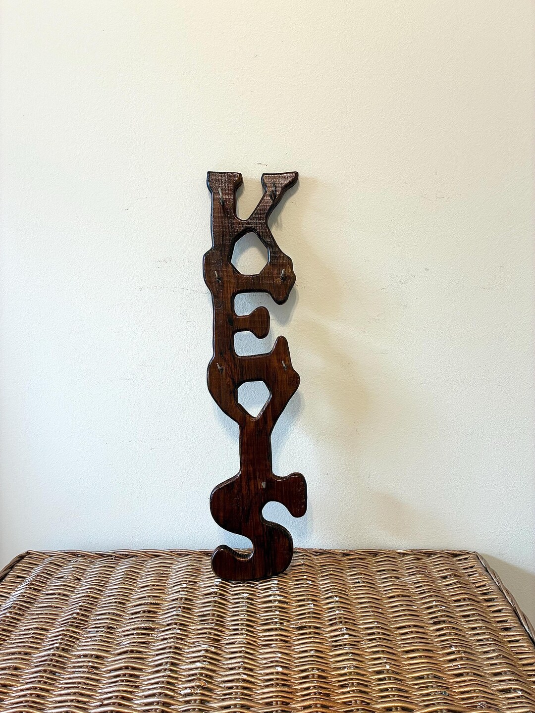 Vintage Key Holder: Walnut Wood | Wall Mount Key Rack, Rustic Entryway ...